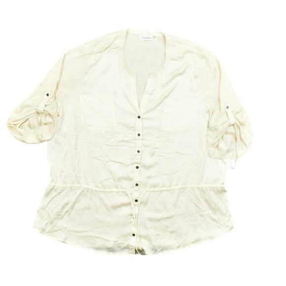 Calvin Klein Beige Button-Up Top 3X Plus Polyester Knit Roll Up Sleeves Sweater - Picture 1 of 9